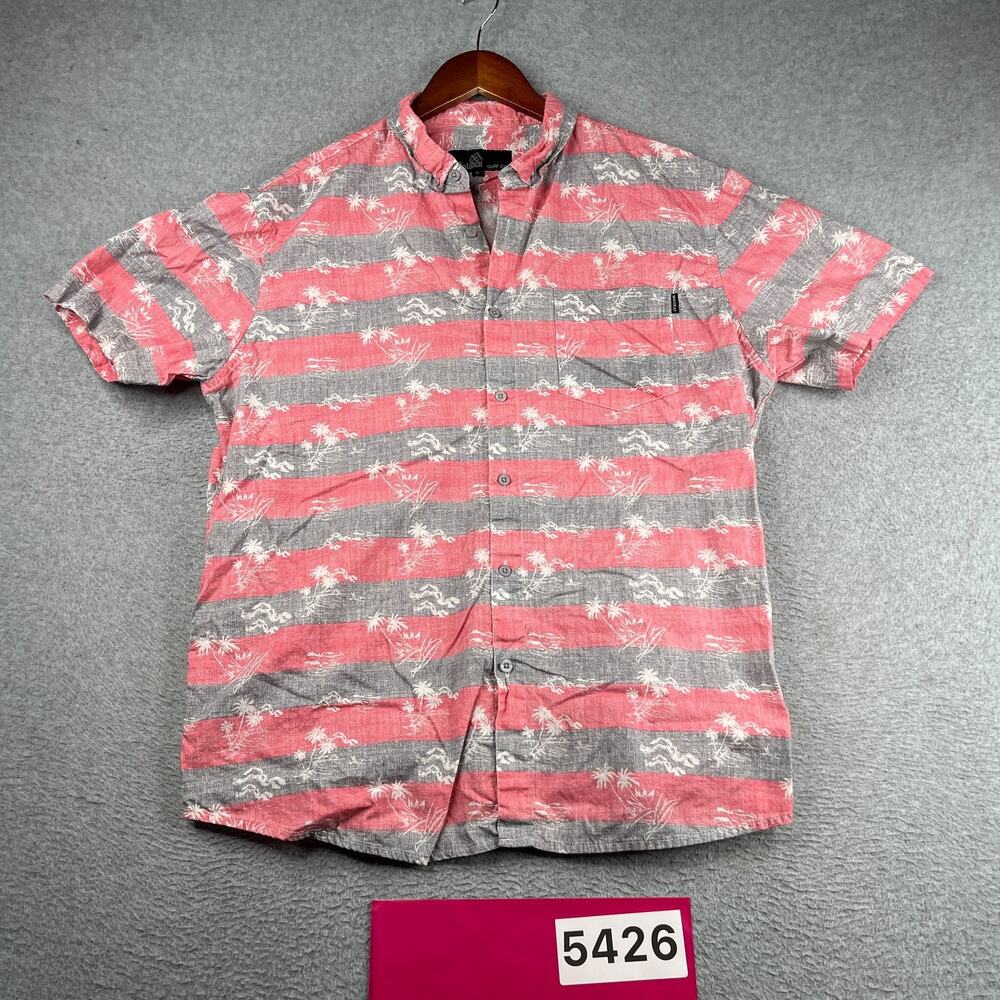 Molokai Red Gray Striped Casual Tropical XL Shirt Button Up Short Sleeve Mens